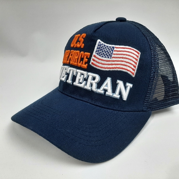 U.S. Air Force Veteran Mesh Snapback Hat Cap Embroidered Blue - Picture 2 of 4